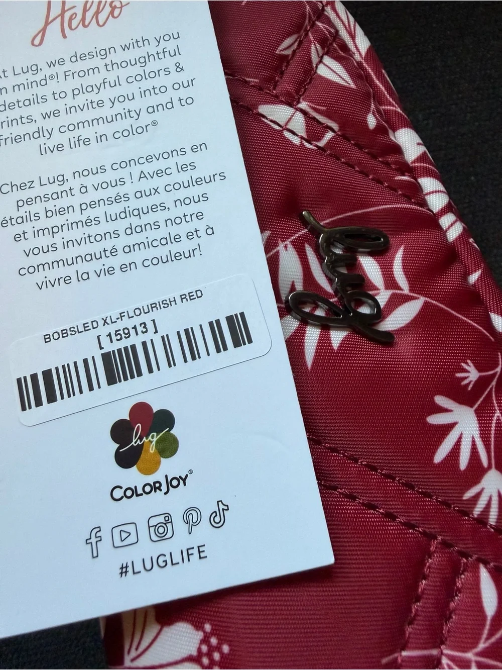 Lug Bobsled XL Eyeglass Pouch Case Bag – Flourish Red (White Flowers Floral)
